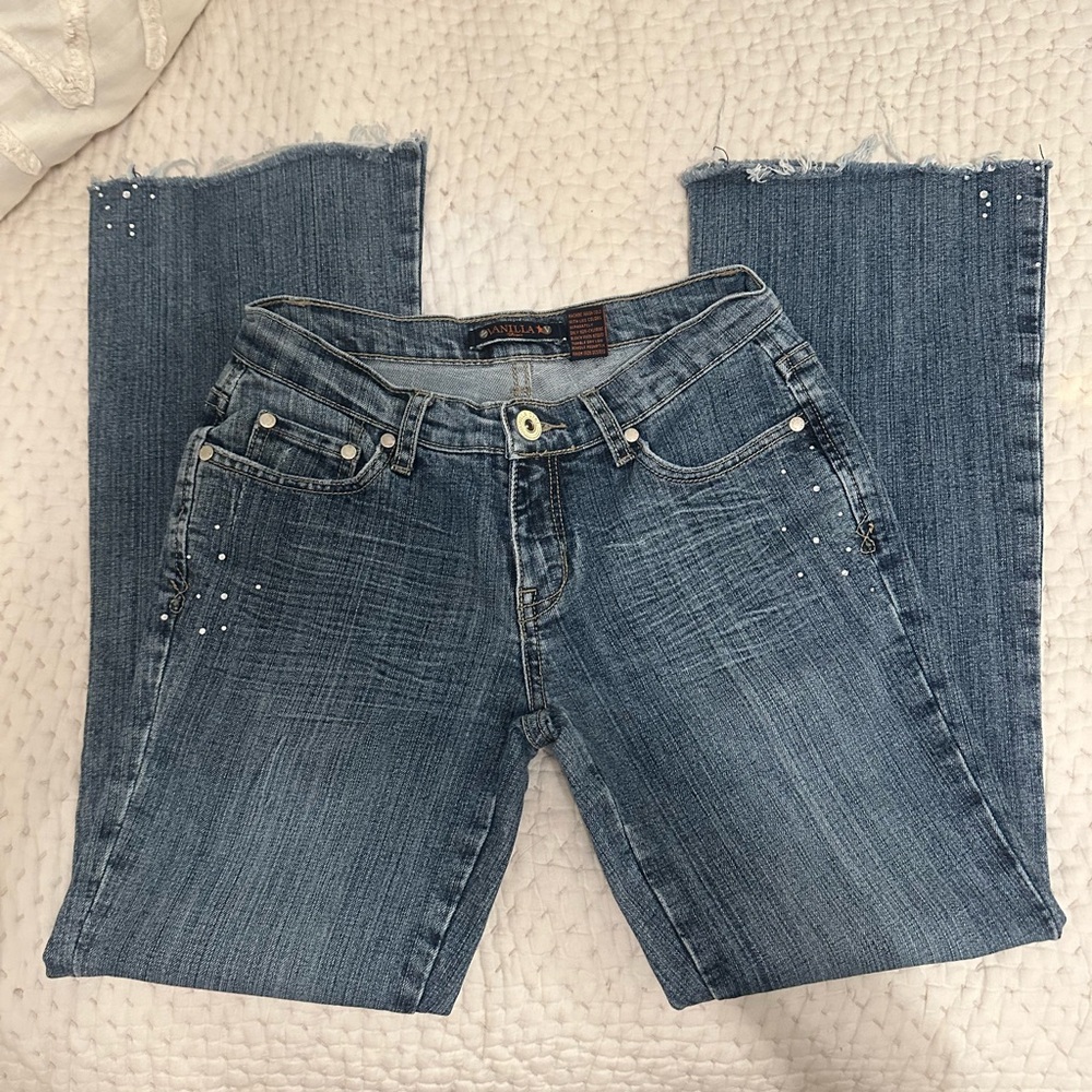 Vanilla Star Blue Boot Cut Jeans with Distressed Look